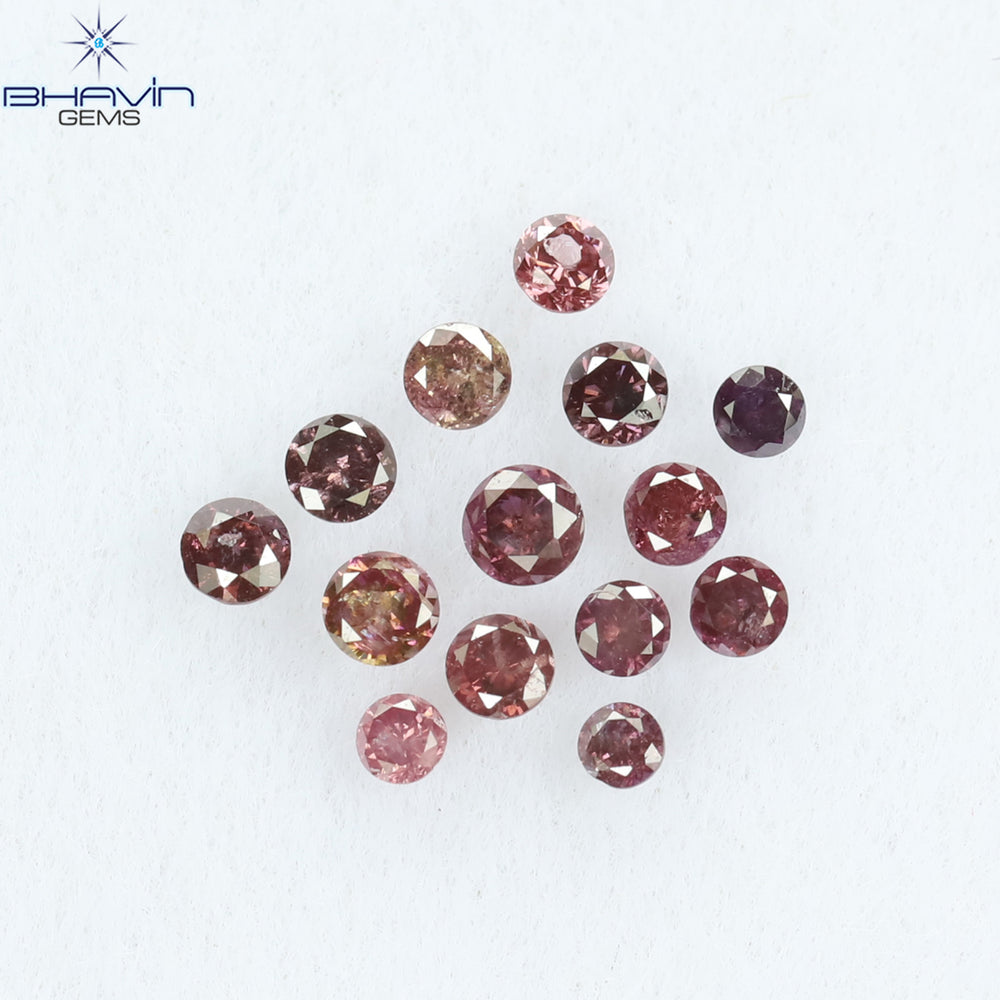 0.20 CT/14 Pcs Round Shape Natural Loose Diamond Pink Color I1 Clarity (1.50 MM)