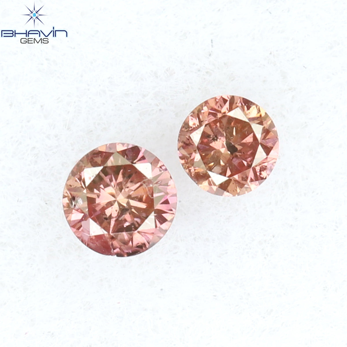 0.08 CT/2 Pcs Natural Round Diamond Enhanced Pink Color Clarity I1 (2.10 MM)