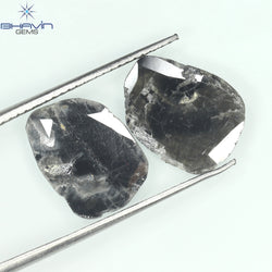 2.98 CT/2 ピース スライス シェイプ ナチュラル ダイヤモンド ブラック グレー カラー I3 クラリティ (13.10 MM)