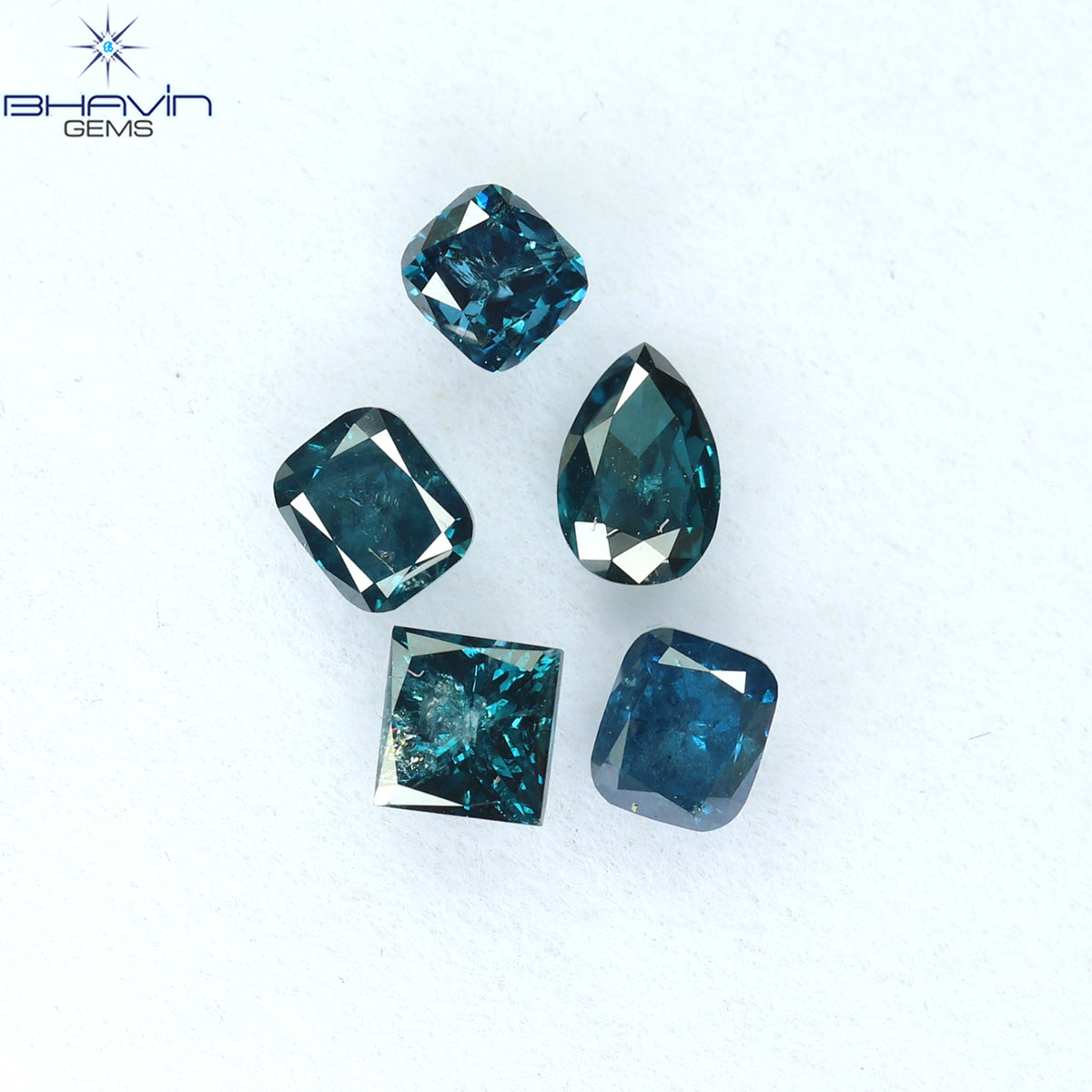 0.96 CT/5 ピース ミックス シェイプ ナチュラル ダイヤモンド ブルー カラー I2 クラリティ (4.40 MM)