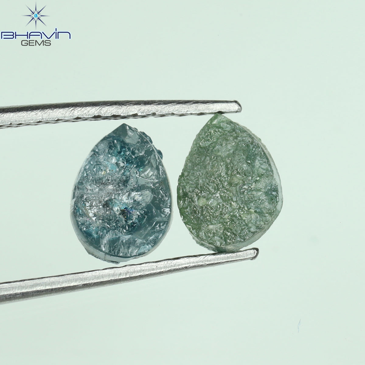 1.19 CT/2 Pcs Natural Pear Rough Diamond Enhanced Blue Green Color Clarity I3 (6.52 MM)