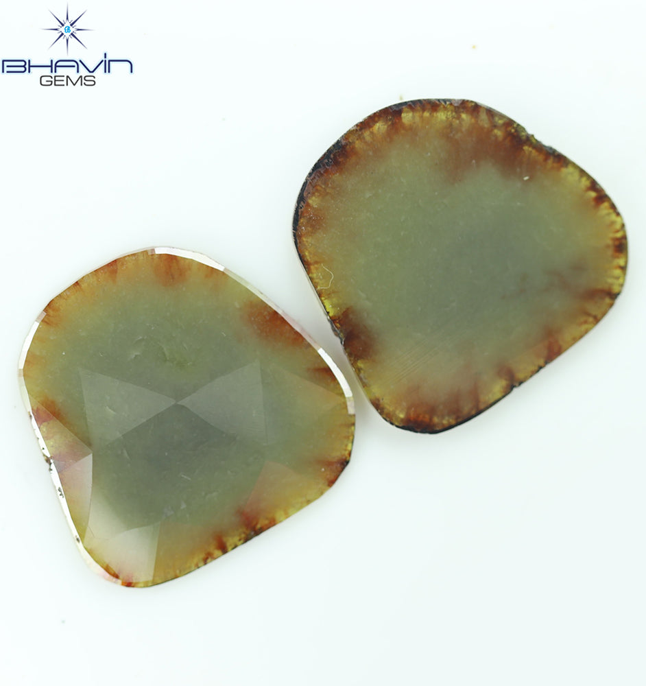 26.32 CT、2 ピース ノーカット スライス ローズカット シェイプ、ルース ダイヤモンド、クラリティ I3