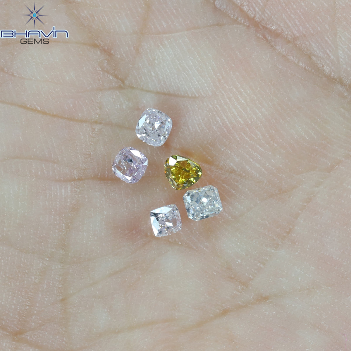 0.49 CT/5 Pcs Natural Cushion Diamond Pink Color Clarity SI2 (2.56 MM)