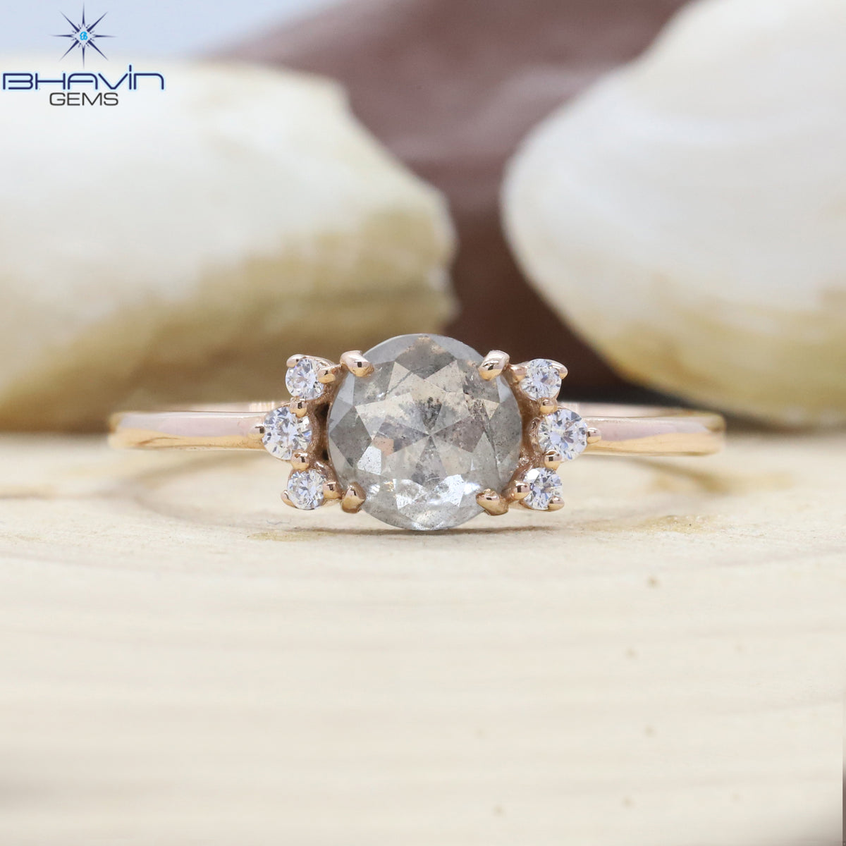 Round Rose Cut Diamond, Salt And Pepper Diamond, Natural Diamond Ring, Gold Ring Engagement,Wedding Ring, Diamond Ring