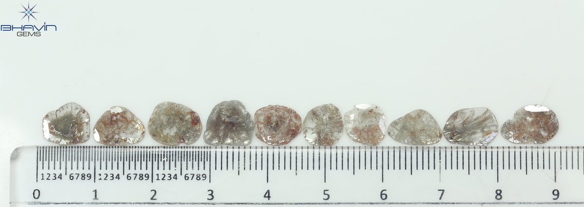 5.42 CT/10 個 スライス シェイプ ナチュラル ルース ダイヤモンド ソルト アンド ペッパー カラー I3 クラリティ (10.18 MM)