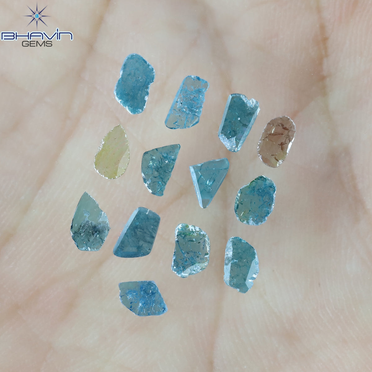 0.99 CT/13 Pcs Natural Slice Diamond Enhanced Blue Yellow Color Clarity I3 (4.73 MM)