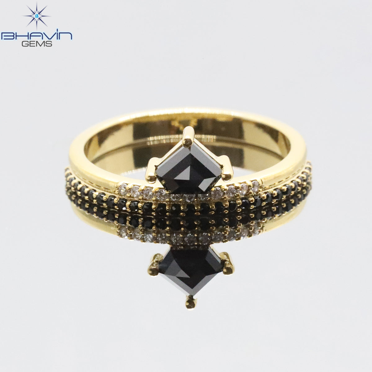 Natural Pentagon Shape Diamond Ring Set with Matching Band