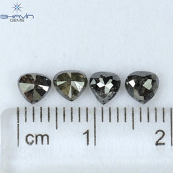 1.62 CT/4 ピース ハートシェイプ ナチュラル ダイヤモンド ソルト アンド ペッパー カラー I3 クラリティ (4.40 MM)