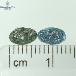 1.00 CT/2 Pcs Oval Rough Shape Blue Green Natural Loose Diamond I3 Clarity (6.58 MM)