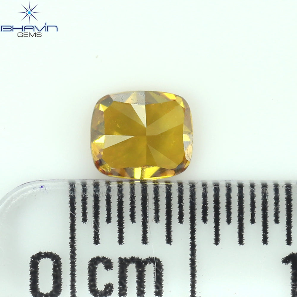 0.34 CT Cushion Shape Natural Diamond Enhanced Orange Color VS2 Clarity (4.25 MM)