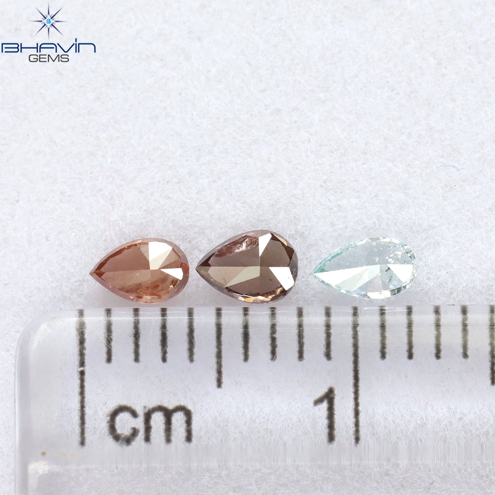 0.32 CT/3 ピース ペアシェイプ ナチュラル ダイヤモンド ピンク カラー SI1 クラリティ (3.80 MM)