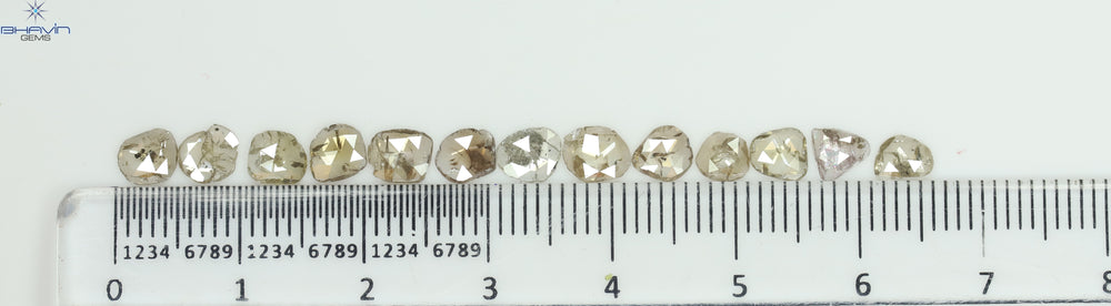 3.00 CT (13 個) ポルキ ローズカット シェイプ ナチュラル ダイヤモンド ブラウン カラー I2 クラリティ (5.57 MM)