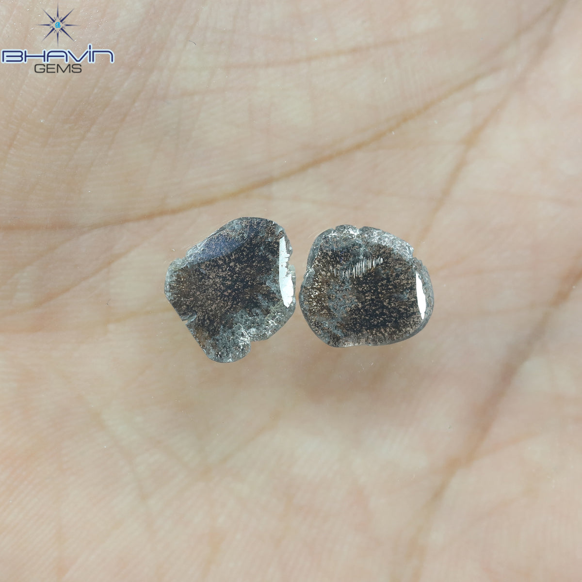 1.96 CT (2 Pcs) Slice Natural Diamond Salt And Pepper Color Clarity I3 (10.70 MM)