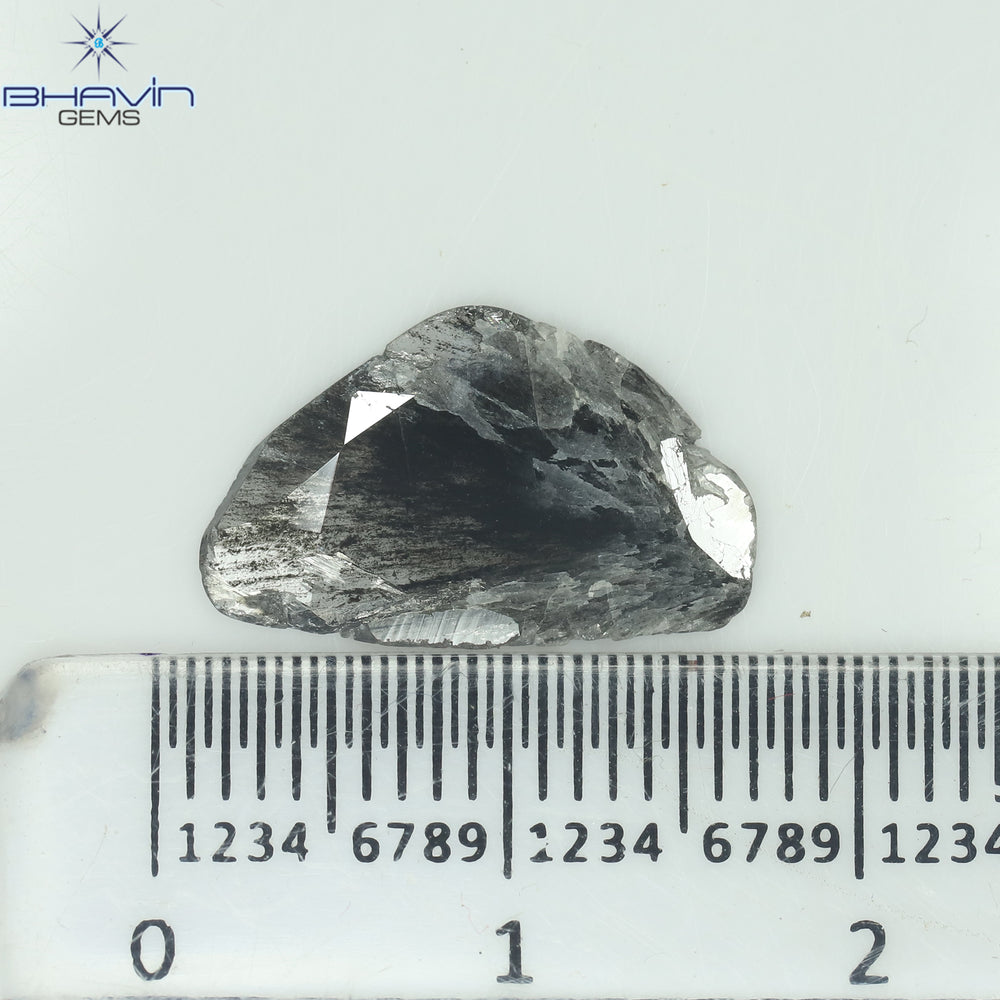 1.98 CT スライス シェイプ ナチュラル ダイヤモンド ソルト アンド ペッパー カラー I3 クラリティ (14.50 MM)