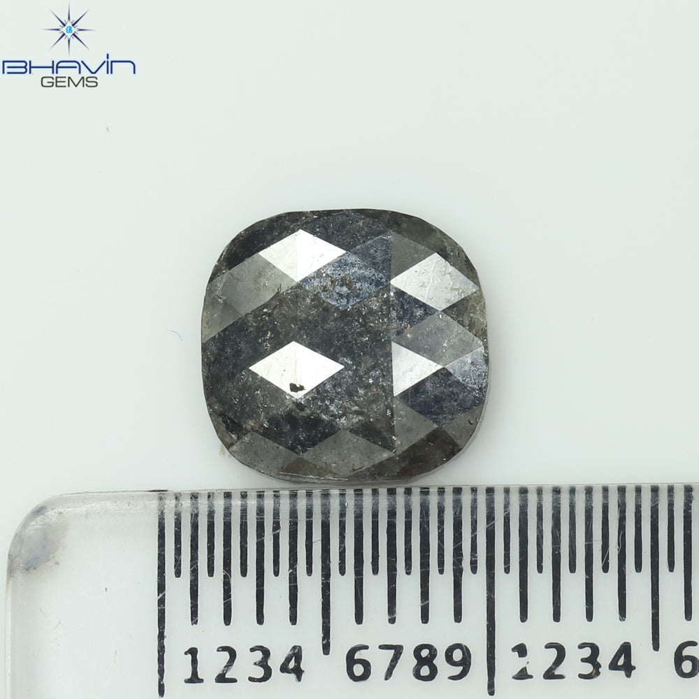 1.92 CT クッション シェイプ ナチュラル ダイヤモンド ソルト アンド ペッパー カラー I3 クラリティ (11.25 MM)