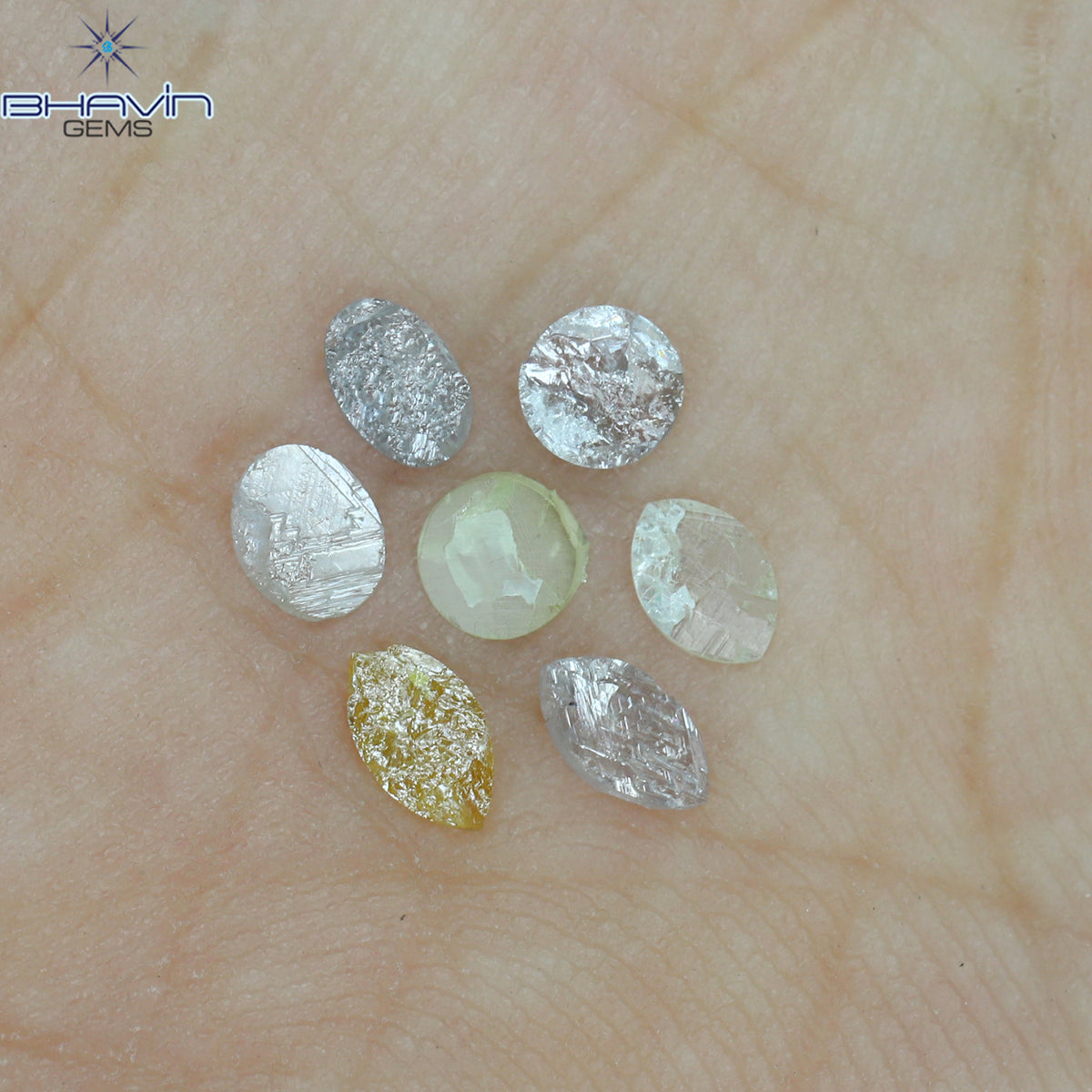 0.59 CT/7 Pcs Natural Uncut Diamond Mix Color Clarity I3 (4.25 MM)