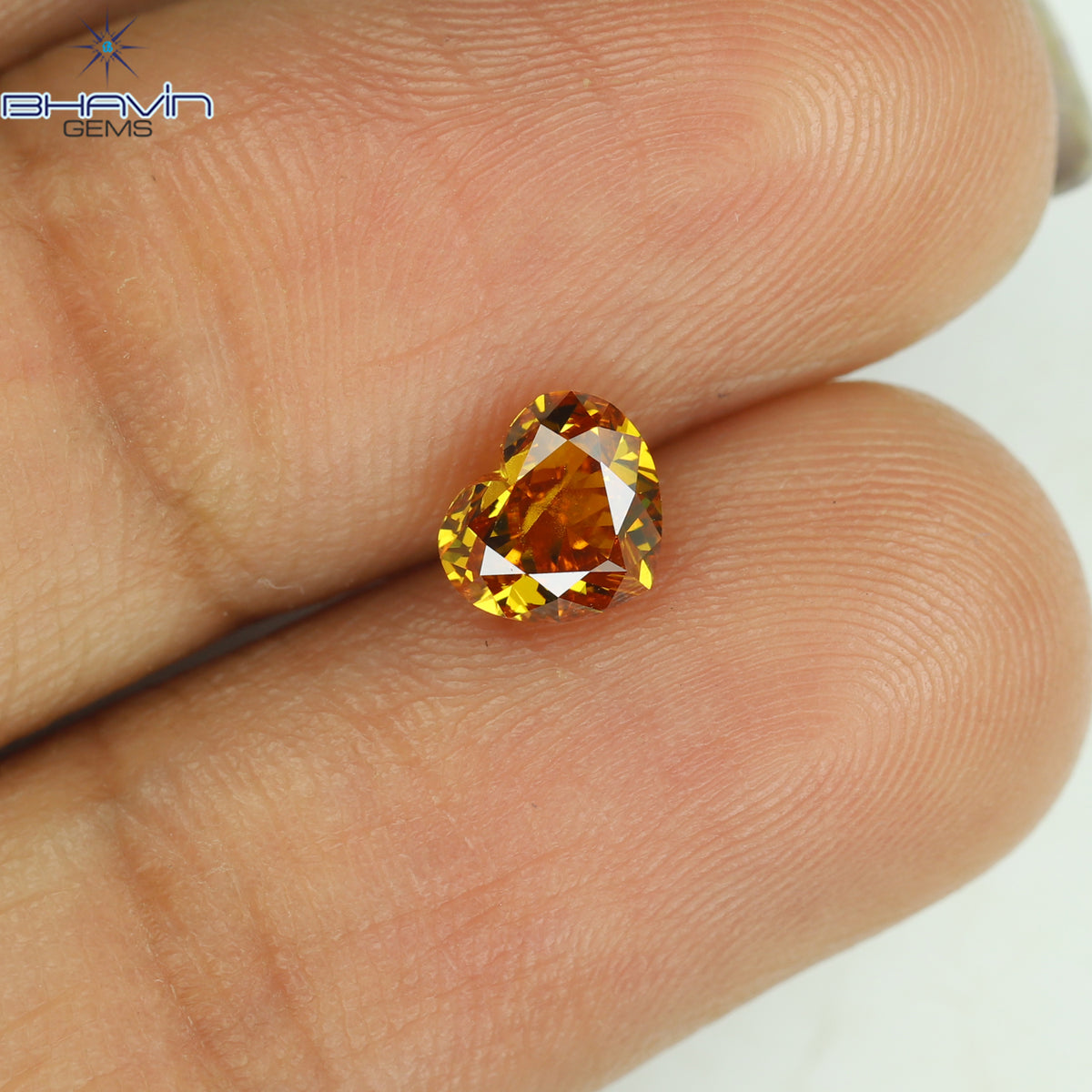 0.74 CT Natural Heart Diamond Enhanced Orange Color Clarity VS2 (5.75 MM)