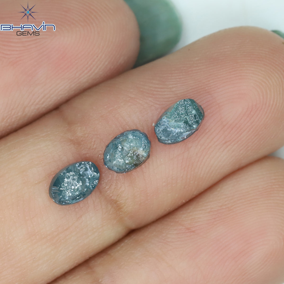1.17 CT/3 Pcs Natural Oval Rough Diamond Enhanced Blue Color Clarity I3 (5.36 MM)