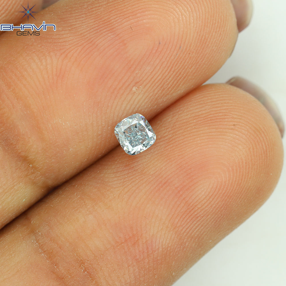 0.23 CT クッション シェイプ 天然ダイヤモンド グリーンがかったブルー カラー VS2 クラリティ (3.30 MM)