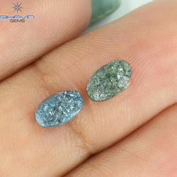 1.00 CT/2 Pcs Oval Rough Shape Blue Green Natural Loose Diamond I3 Clarity (6.58 MM)