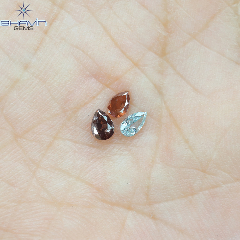 0.32 CT/3 ピース ペアシェイプ ナチュラル ダイヤモンド ピンク カラー SI1 クラリティ (3.80 MM)