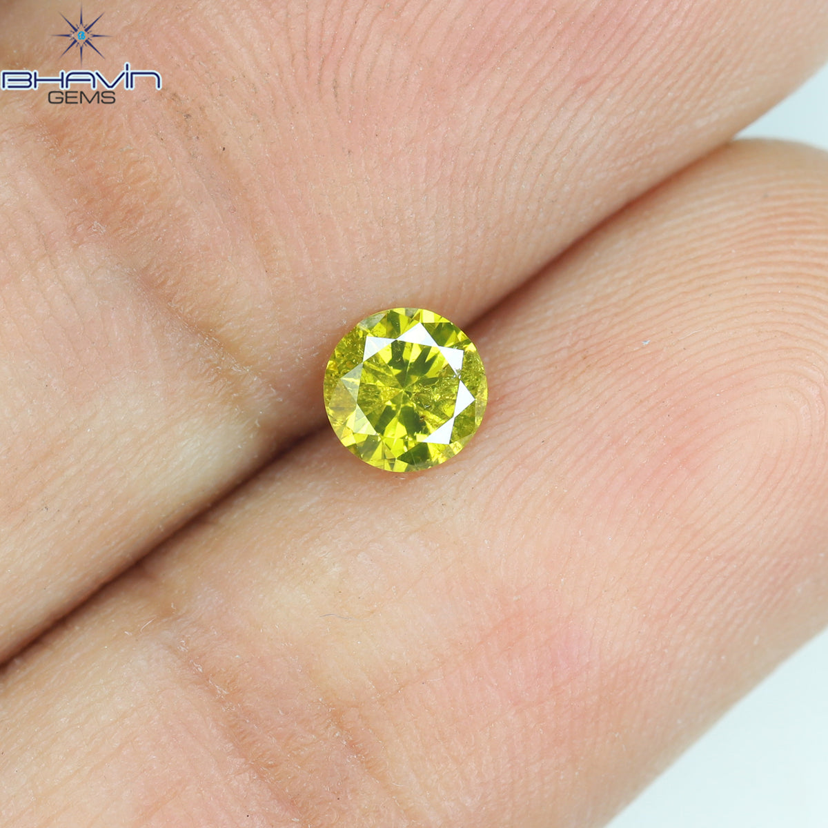 0.31 CT ラウンド シェイプ ナチュラル ダイヤモンド グリーン イエロー カラー I1 クラリティ (4.39 MM)
