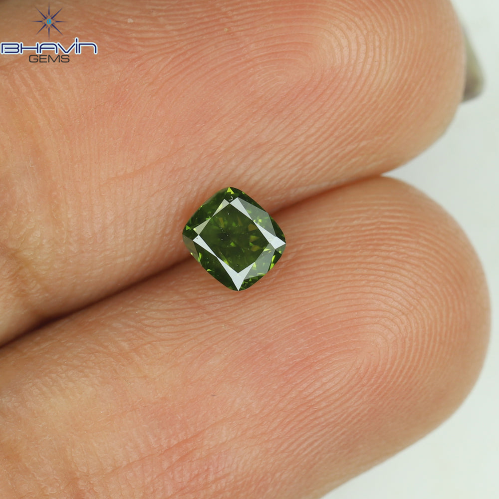 0.39 CT クッション シェイプ ナチュラル ルース ダイヤモンド 強化グリーン カラー VS2 クラリティ (4.26 MM)