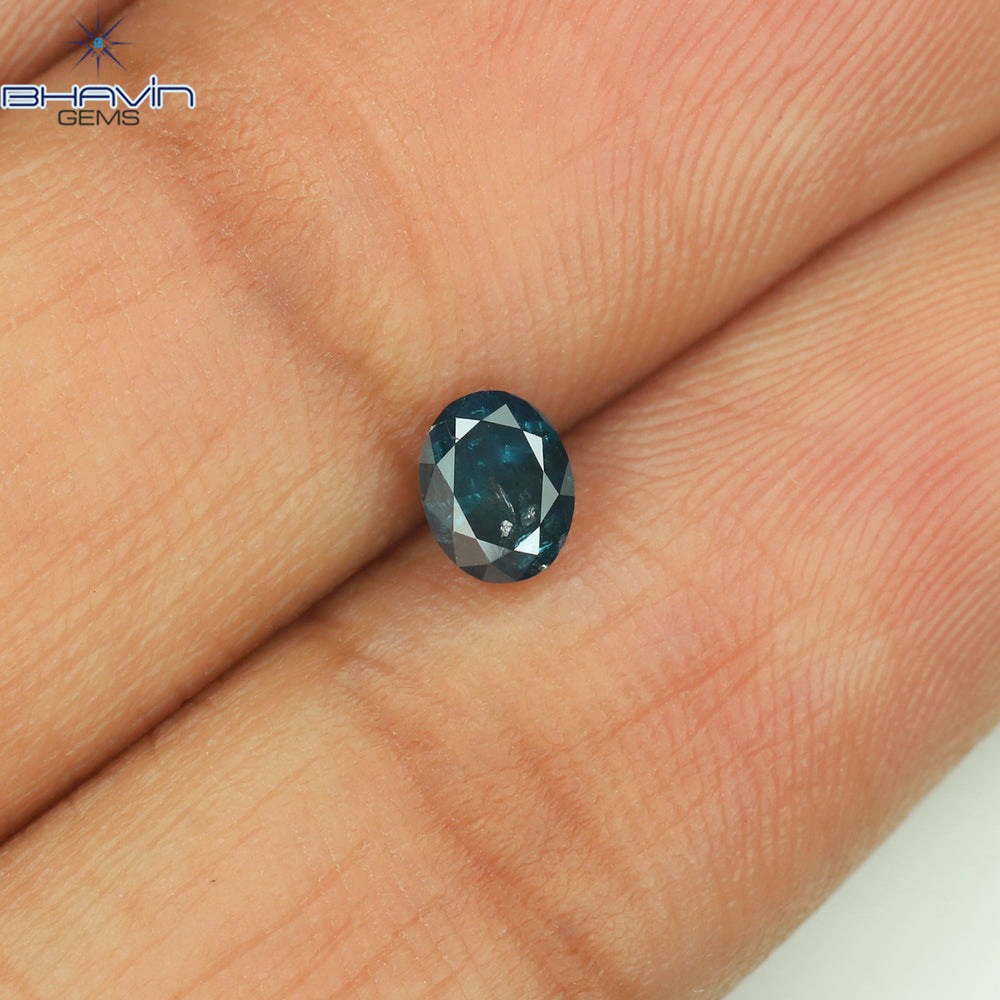 0.37 CT オーバル シェイプ ナチュラル ダイヤモンド グリーンがかったブルー カラー SI1 クラリティ (5.36 MM)