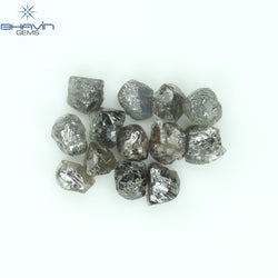 3.96 CT/13 ピース ラフシェイプ ソルト アンド ペッパー カラー ナチュラル ダイヤモンド I3 クラリティ (3.78 MM)