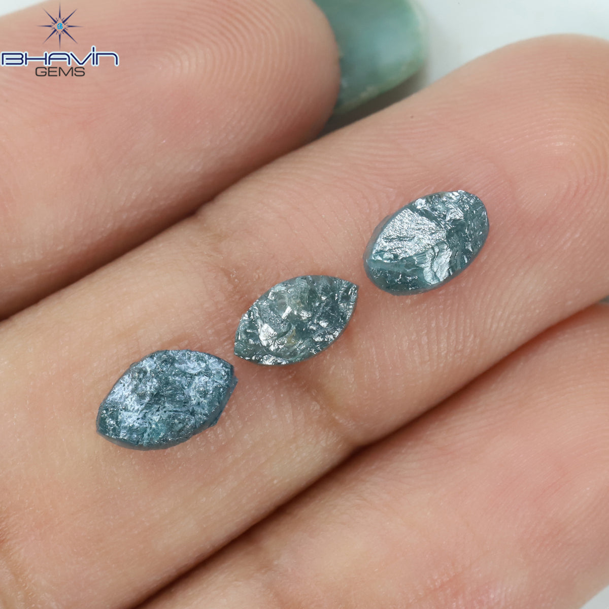 1.53 CT/3 Pcs Natural Mix Rough Diamond Enhanced Blue Color Clarity I3 (7.30 MM)