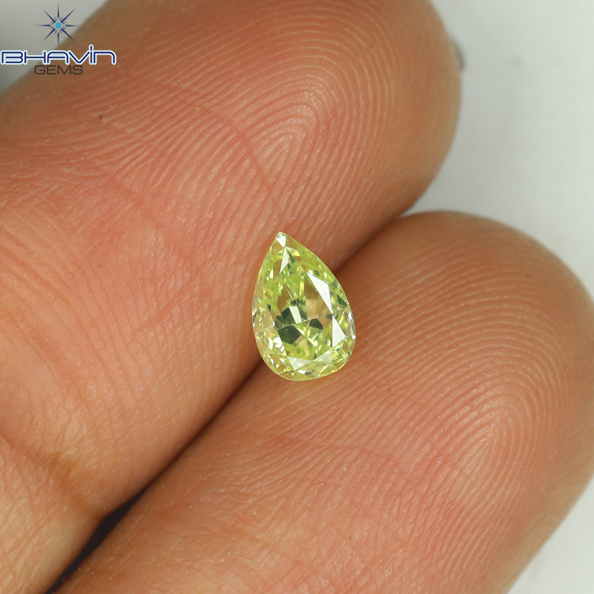 0.38 CT Natural Pear Diamond Enhanced Greenish Yellow Color Clarity VS1 (5.55 MM)
