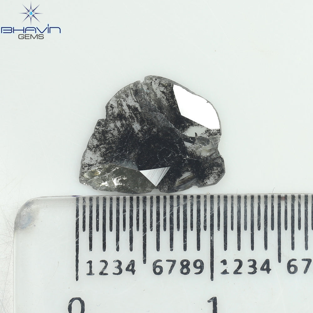 0.92 CT スライス形状 天然ダイヤモンド ソルト アンド パッパー カラー I3 クラリティ (10.80 MM)