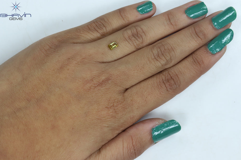 0.51 CT Emerald Shape Natural Diamond Orange Color SI2 Clarity (5.69 MM)