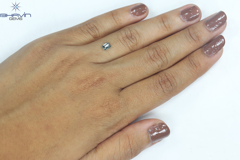 0.45 CT Emerald Shape Natural Diamond Blue Color I1 Clarity (5.07 MM)