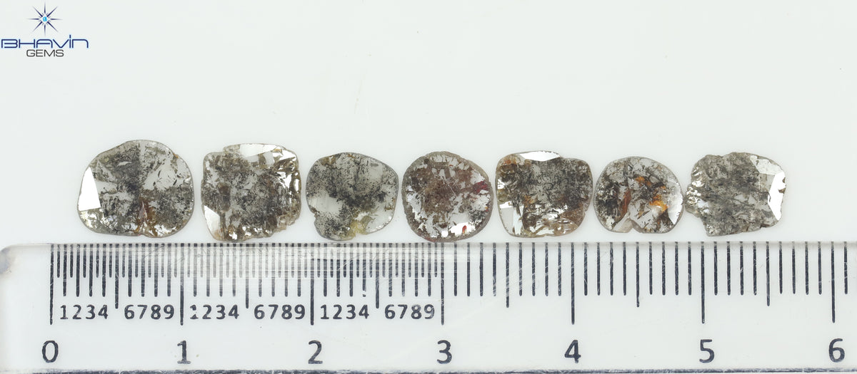 3.09 CT (7 Pcs) Slice Natural Diamond Salt And Pepper Color Clarity I3 (8.88 MM)