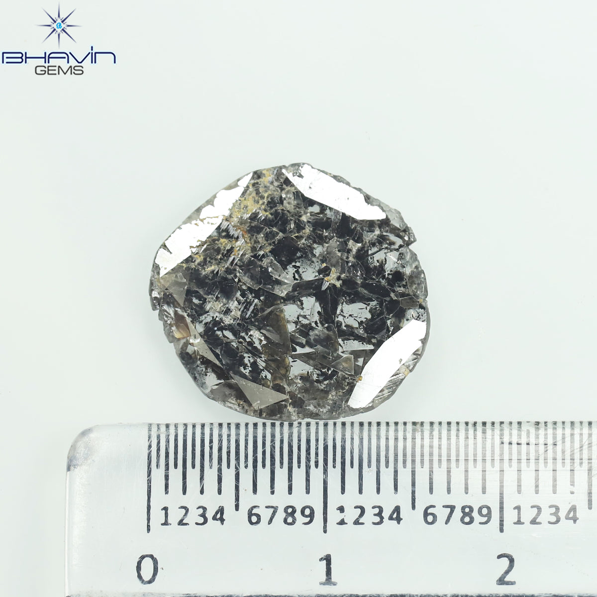2.98 CT スライス シェイプ ナチュラル ダイヤモンド ソルト アンド ペッパー カラー I3 クラリティ (16.00 MM)