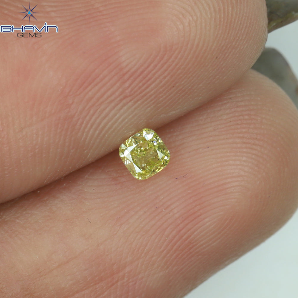 0.14 CT Cushion Shape Natural Loose Diamond Greenish Yellow Color SI1 Clarity (2.94 MM)