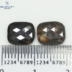 3.80 CT (2 個) クッション シェイプ ナチュラル ダイヤモンド ブラウン カラー I3 クラリティ (8.72 MM)