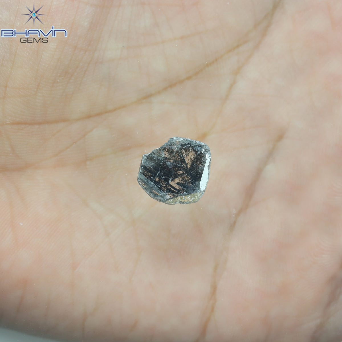 1.96 CT スライス形状 天然ダイヤモンド ソルト アンド ペッパー カラー I3 クラリティ (12.35 MM)