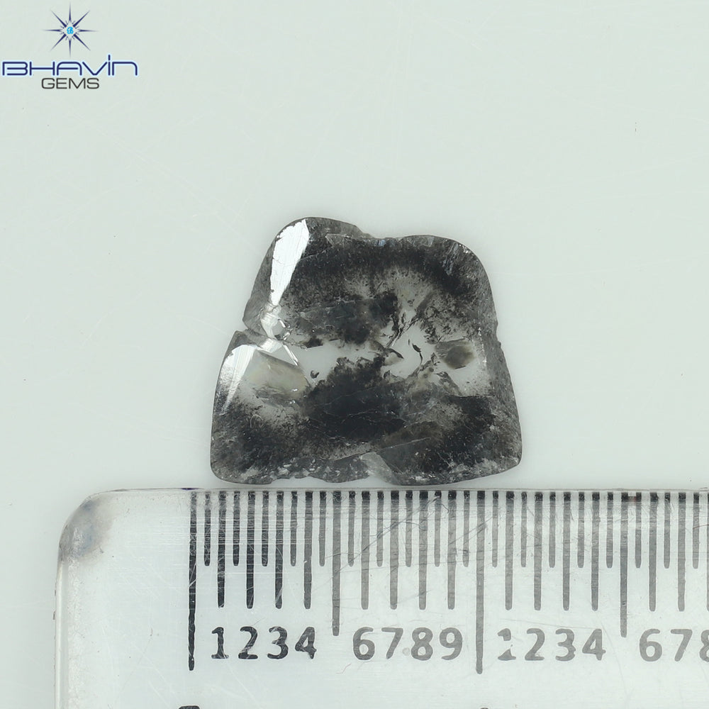 1.29 CT スライス形状 天然ダイヤモンド ソルト アンド ペッパー カラー I3 クラリティ (10.78 MM)