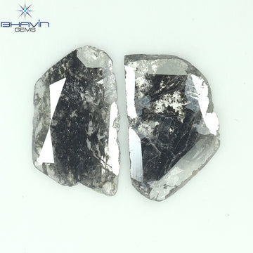 1.91 CT (2 Pcs) Slice Natural Diamond Salt And Pepper Color Clarity I3 (12.24 MM)
