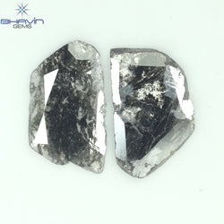 1.91 CT/2 ピース スライス形状 天然ダイヤモンド ソルト アンド ペッパー カラー I3 クラリティ (12.24 MM)