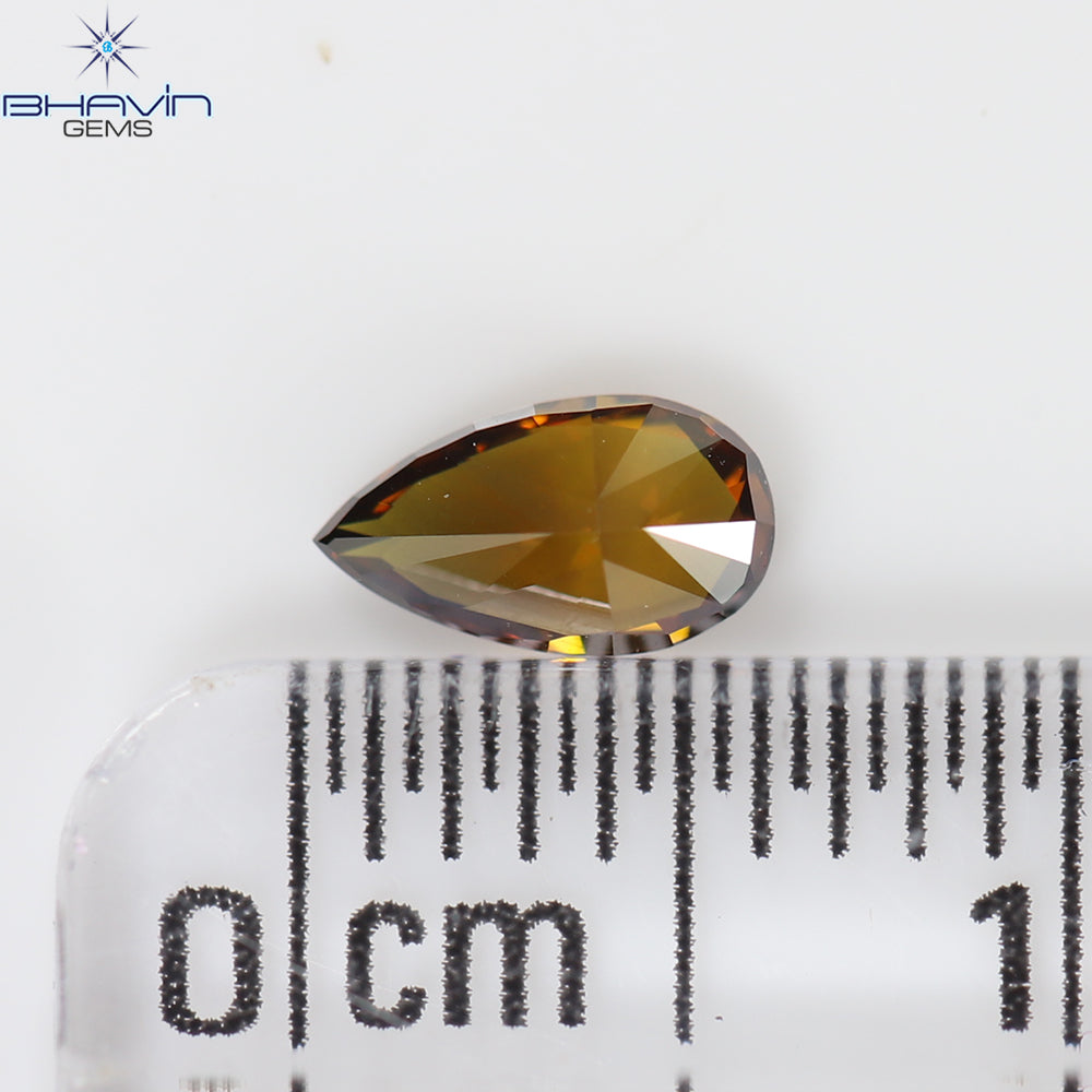 0.31 CT Natural Pear Diamond Enhanced Cognac Color Clarity VS1 (5.96 MM)
