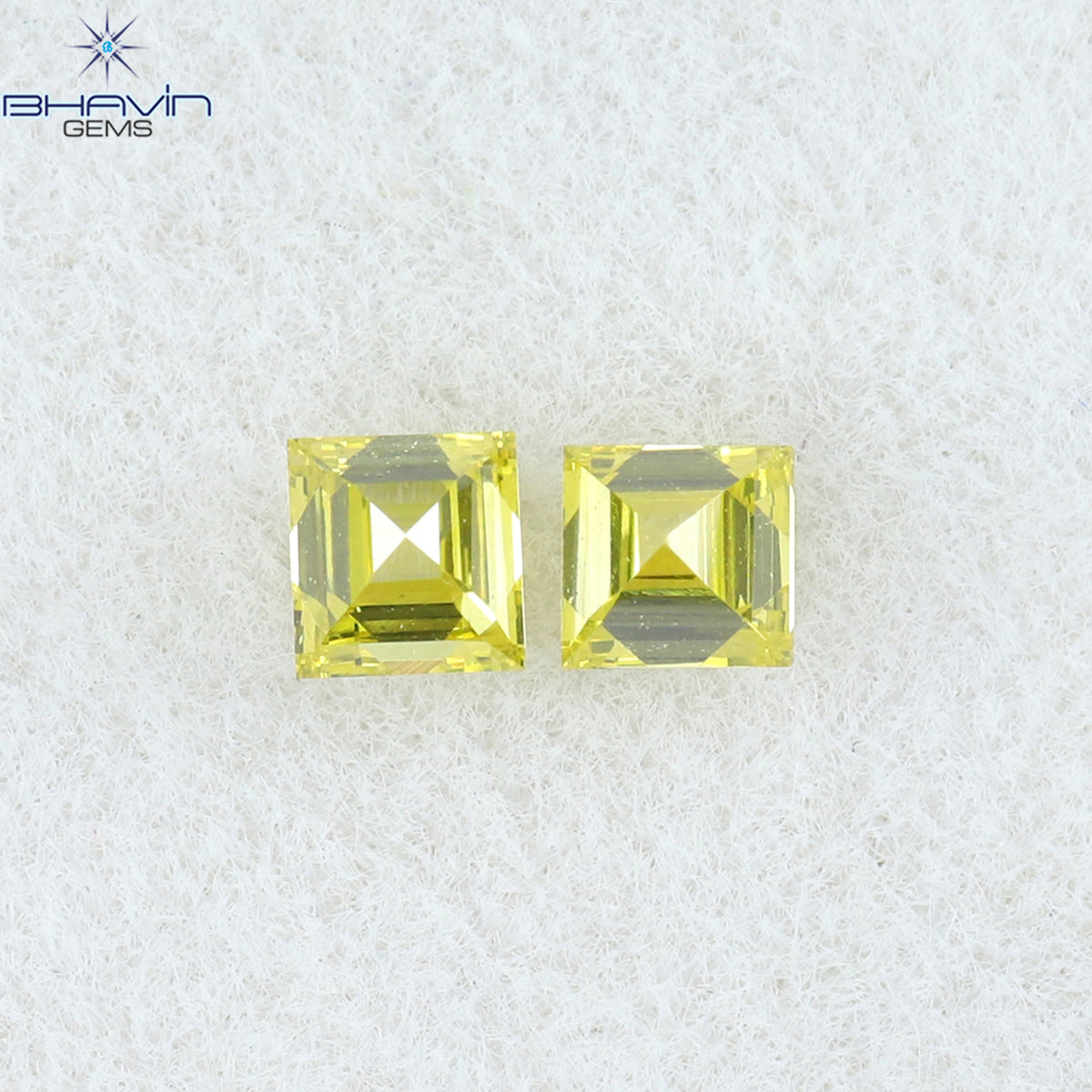 0.16 CT/2 Pcs Natural Square Cut Diamond Enhanced Yellow Color Clarity VS1 (2.32 MM)