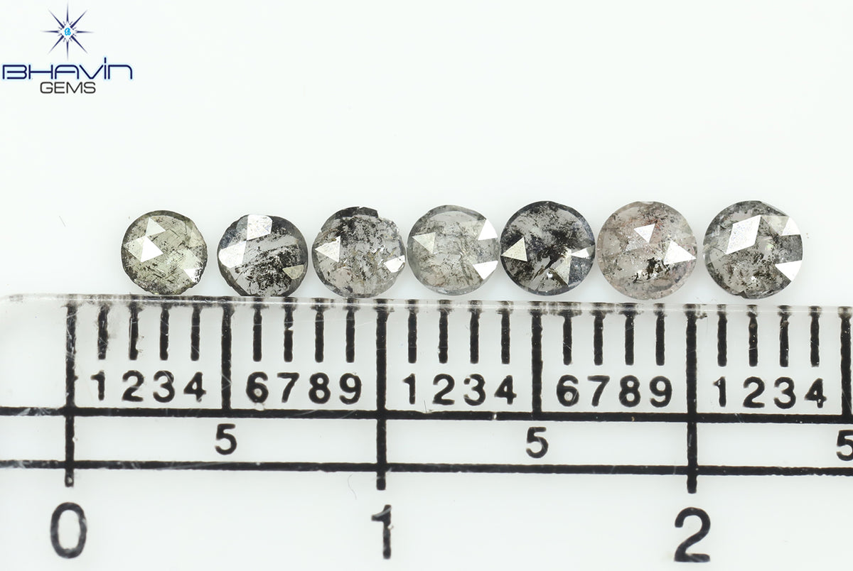 0.55 CT/7 Pcs Natural Round Rose Cut Diamond Salt And Pepper Color Clarity I3 (3.26 MM)