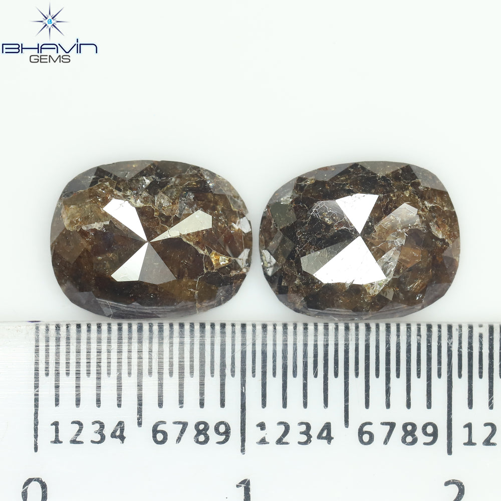 4.63 CT (2 個) オーバル シェイプ ナチュラル ダイヤモンド ブラウン カラー I3 クラリティ (9.81 MM)
