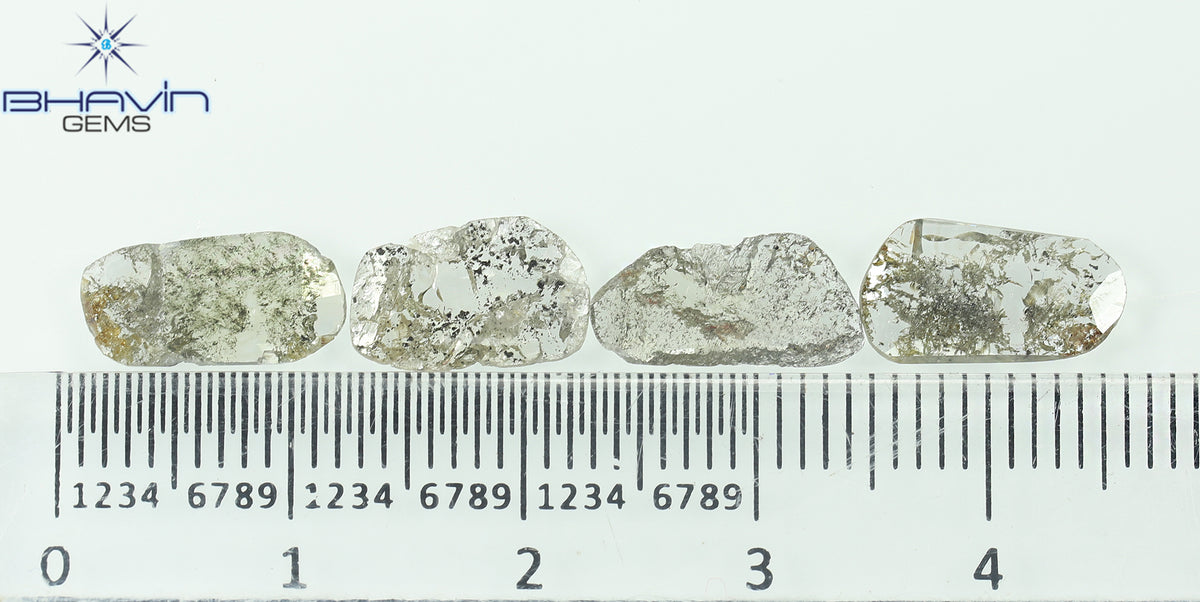 2.43 CT/4 ピース スライス形状 天然ダイヤモンド ソルト アンド ペッパー カラー I3 クラリティ (11.80 MM)