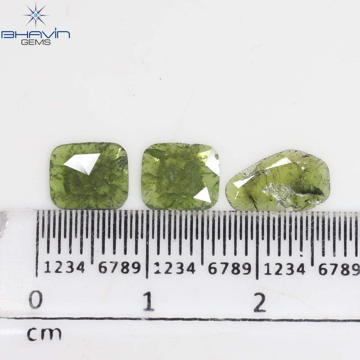 1.28 CT/3 ピース スライス シェイプ ナチュラル ダイヤモンド グリーン カラー I3 クラリティ (9.65 MM)