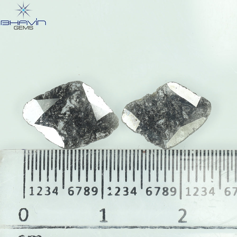 1.47 CT/2 Pcs Mix Shape Natural Diamond  Salt And Pepper Color I3 Clarity (12.40 MM)