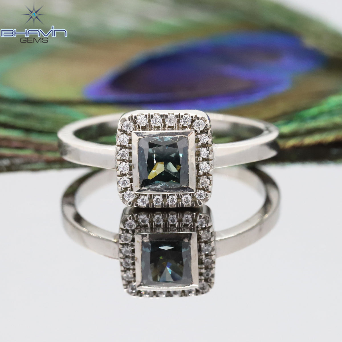Natural Midnight Blue Cushion Cut Halo Ring